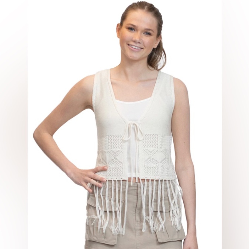 NEW Almost Famous Tie Front Fringed Vest